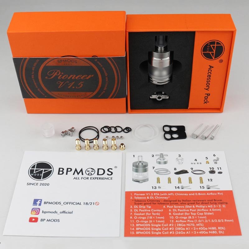 BP MODS Pioneer V1.5 RTA Atomizer 3.7ml (with MTL Chimney and 0.8mm Airflow Pin) - Image 9